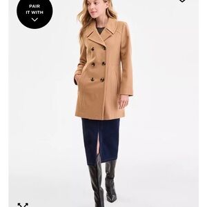 Anne Klein Camel Double-Breasted Pea Coat